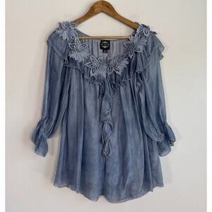 Le Marais Silk Ruffle Neck Blouse Top Medium Boho Feminine Ethereal Fairy